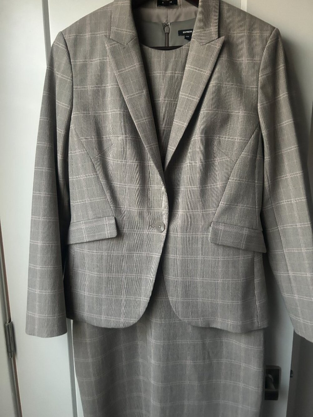 Express Editor Women’s Plaid Blazer & Sheath Dress Suit Set – Size 14